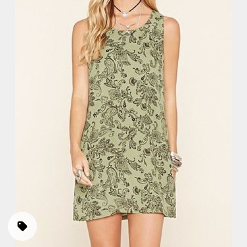NWOT Forever21 Olive & Black Paisley Shift Dress